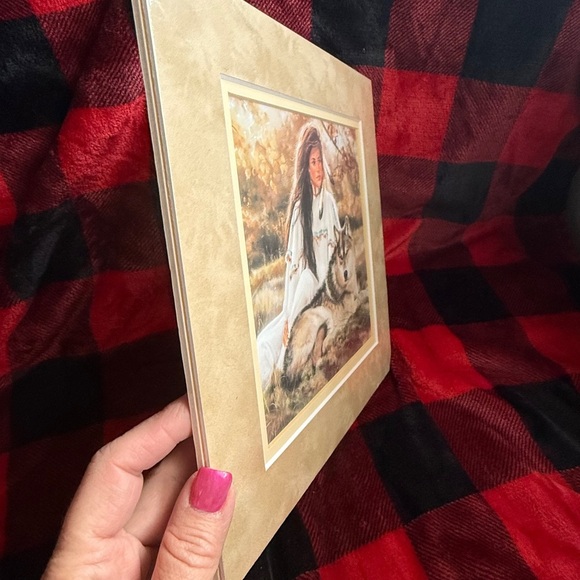 Maija 1993 Vintage Aspen Gold Native American Woman and Wolf Art Print 10x10 - Picture 4 of 11